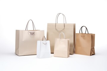  group of various sized paper bags on white background