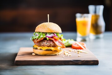 Poster - bacon cheeseburger on chalkboard with chalk menu