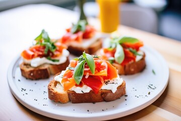Wall Mural - bruschettas with roasted bell peppers and garlic