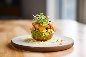 Wall Mural - baked potato topped with guacamole and cheese shreds