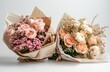 © ArtCookStudio - small flower bouquet and wrapping paper with flowers on white background isolated on white,
