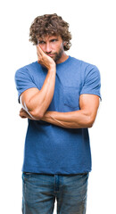 Sticker - Handsome hispanic model man over isolated background thinking looking tired and bored with depression problems with crossed arms.