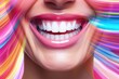 © furyon - Wide, beaming smile with impeccable teeth over an abstract digital art background