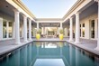 reflection pool in a tranquil courtyard with stone columns