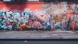 
Urban scenes of a fading graffiti wall, showcasing the weathered and imperfect beauty of street art over time,