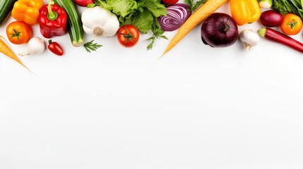 Wall Mural - Various of vegetables and herbs isolated on the white background, top view.