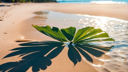 Wall Mural - Tropical leaf shadow on water surface