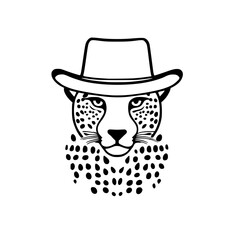 Wall Mural - Cheetah With a Hat Logo SVG Black and White Illustration Art Generative AI.