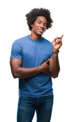 Poster - Afro american man over isolated background with a big smile on face, pointing with hand and finger to the side looking at the camera.