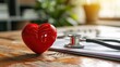 Heart and stethoscope on the table with a medical document, healthy heart concept, image of healthcare and medical institutions