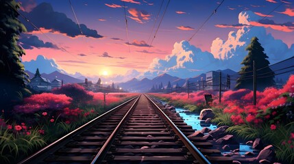 railway at sunset