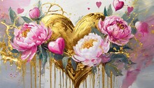 Golden Heart With Flowers Painting 