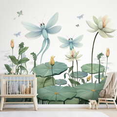 Wall Mural - An imaginative nursery artwork featuring a baby fly