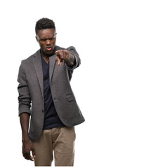 Poster - Young african american man wearing a jacket pointing with finger to the camera and to you, hand sign, positive and confident gesture from the front