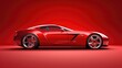 Side view of a modern luxury sports red car isolated on a red gradient background. Transport for your project