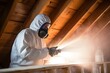 Man spraying foam insulation to insulate attic Generative Ai
