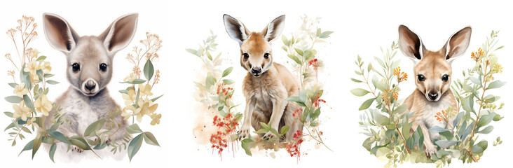 Wall Mural - Enchanting nursery composition of a baby kangaroo