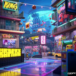 © nadyaning - Futuristic arcade game scene with neon lights. 3d rendering