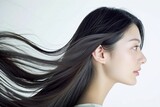 Fototapeta  - 黒髪の綺麗な日本人女性の写真（ヘアケア・ロングヘア・縮毛矯正・ストレート・背景なし）