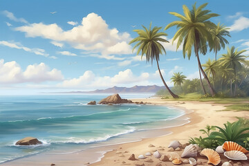 Wall Mural - a ocean island with palm trees the beauty of the nature 