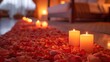 Romantic Bedroom Ambiance with Candles and Rose Petals