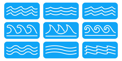 Sticker - wave icon set. water waves line logo collection. sea, ocean outline symbol. vector illustration.