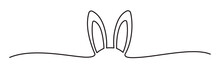Easter Bunny Ears Line Art Banner In Scribble Style Hand Drawn With Continuous Thin Line, Divider Shape. Png Clipart Isolated On Transparent Background
