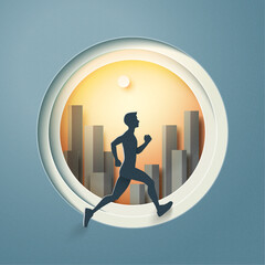 Wall Mural - People running for health in city landscape.Marathon or Trail running sport activity. Paper art vector illustration.