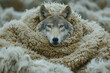 A metaphorical sculpture of a wolf wrapped in a lamb's fleece, symbolizing deceit.