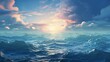 © Valua Vitaly - Art of a tranquil ocean on a bright summer day. Illustration of a beautiful sunset above a Gorgeous ocean. Sun setting above the sea. Sunrise on a calm sea with beautiful clouds.