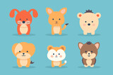 Fototapeta Pokój dzieciecy - A set of cute cartoon animals. Vector flat images of animals for postcards, invitations, textiles, thermal printing, various types of printing.