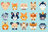 Fototapeta Pokój dzieciecy - A set of cute cartoon animals. Vector flat images of animals for postcards, invitations, textiles, thermal printing, various types of printing.