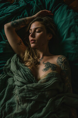 Sticker - boudoir woman in blankets