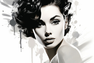 Wall Mural - Portrait of beautiful woman in retro black and white colors