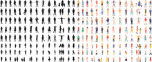 Silhouette People Standing, Collection On White Background Vector