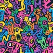 © _veiksme_ - Vibrant Funky Doodles Abstract Seamless Pattern Design.