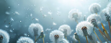 Serenade Of Blue: Dandelion Dance In The Wind - Generative AI Background