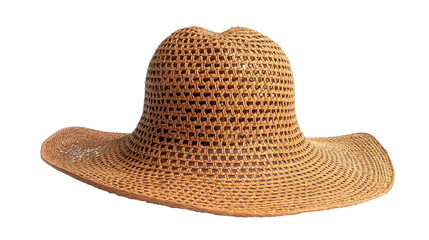 Straw hat isolated on white or transparent background. Summer straw hat.