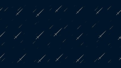 Wall Mural - Sword symbols float horizontally from left to right. Parallax fly effect. Floating symbols are located randomly. Seamless looped 4k animation on dark blue background