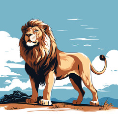 Wall Mural - Standing lion isolated on a neutral background. Vector illustration
