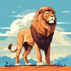 Poster - Standing lion isolated on a neutral background. Vector illustration