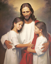 Oil Painting Of Jesus Hugging Children