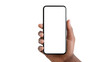 Smartphone in hand with transparent background. Mobile phone in hand cut out