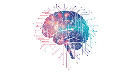 Wall Mural - ai brain cut out. colorful ai brain illustration on transparent background