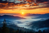 Fototapeta Góry - sunrise in the mountains. Generative Ai