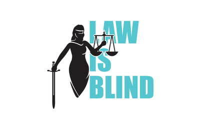 Wall Mural - THEMIS, LAW IS BLIND LOGO, silhouette of strong lady with sword and scales vector illustrations