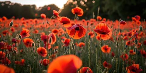 Wall Mural - A poppy field in the sun. Nature, the natural background