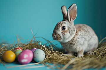 Wall Mural - easter bunny with easter eggs