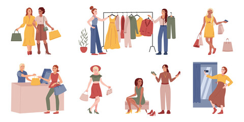 Canvas Print - Women shopping icons in flat design