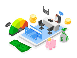 Sticker - Bank services illustration in isometric view